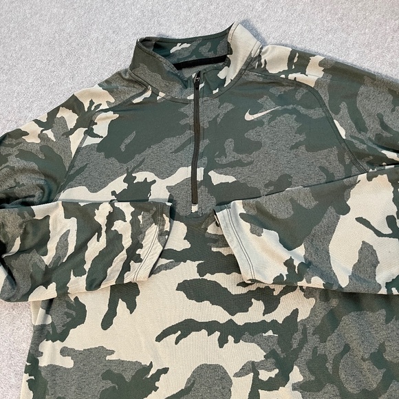 Nike Quarter Zip Athletic Longsleeve Camo Shirt Medium Outdoor Performance Green - Picture 4 of 8
